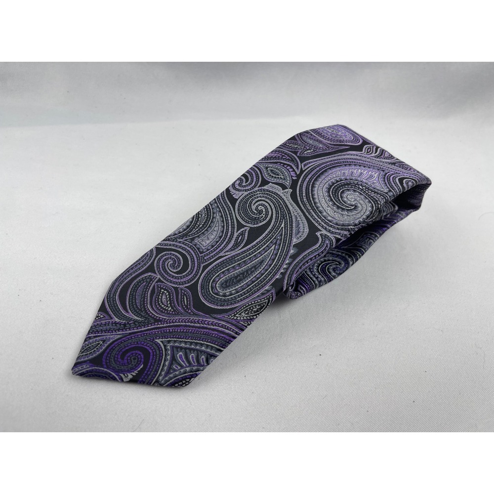 Bill Robinson Paisley Tie Mens OS Purple Grey Black Silk Classic‎ Formal Necktie